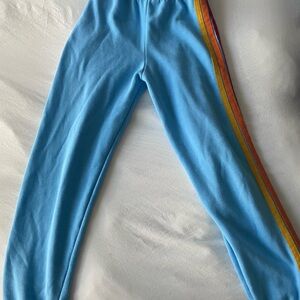 Kids Blue Pants with Rainbow Stripe